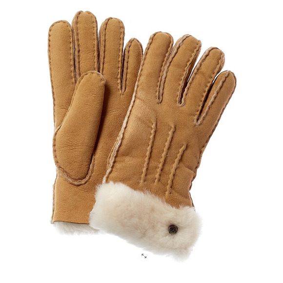 UGG Perforated Suede Leather Shearling Gloves Chestnut NWOT*f - Picture 1 of 8